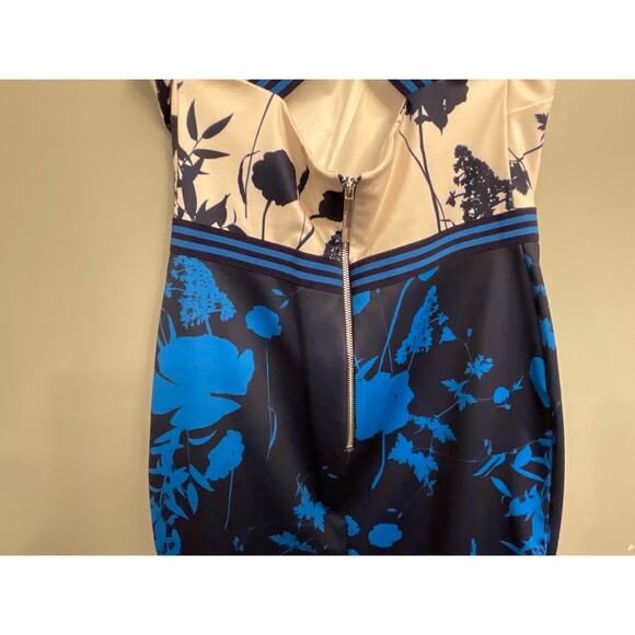 TED BAKER TILLIAI BLUEBELL NAVY AND CREAM BODYCON DRESS W SUSPENDERS SZ 3 US8-10 - Picture 10 of 14